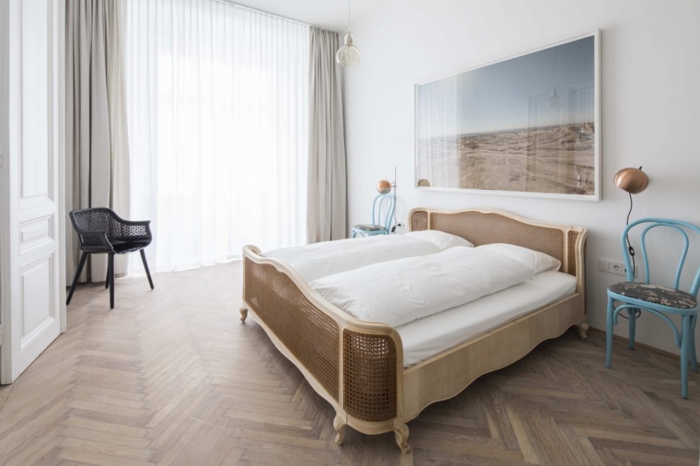 herringbone floor in bedroom