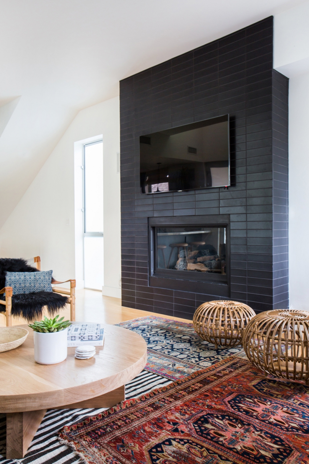 black fireplace tiles