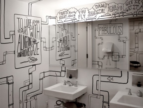 bathroom drawn walls